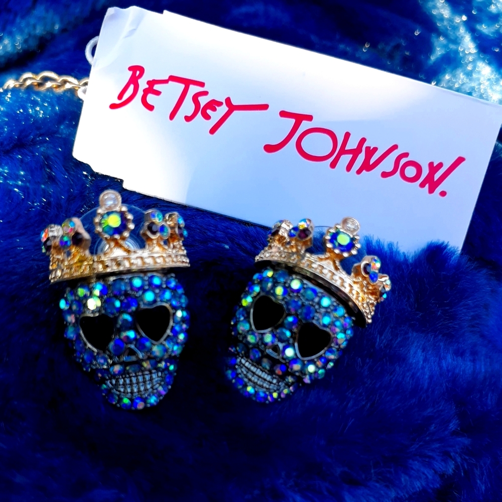 Betsey Johnson Blue Crystal Skull Earrings
